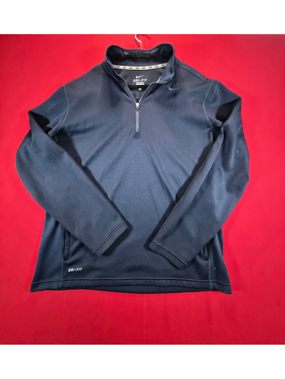 Nike Pullover Mens Navy Blurle Dri FIT Quarter Zip Long Sleeve Sz L